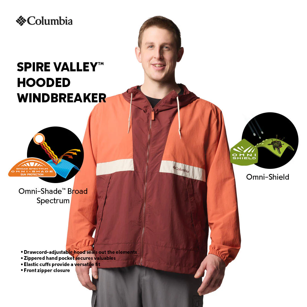 Columbia Men Red Spire Valley Hooded Windbreaker (Sun Protection) - Image 2