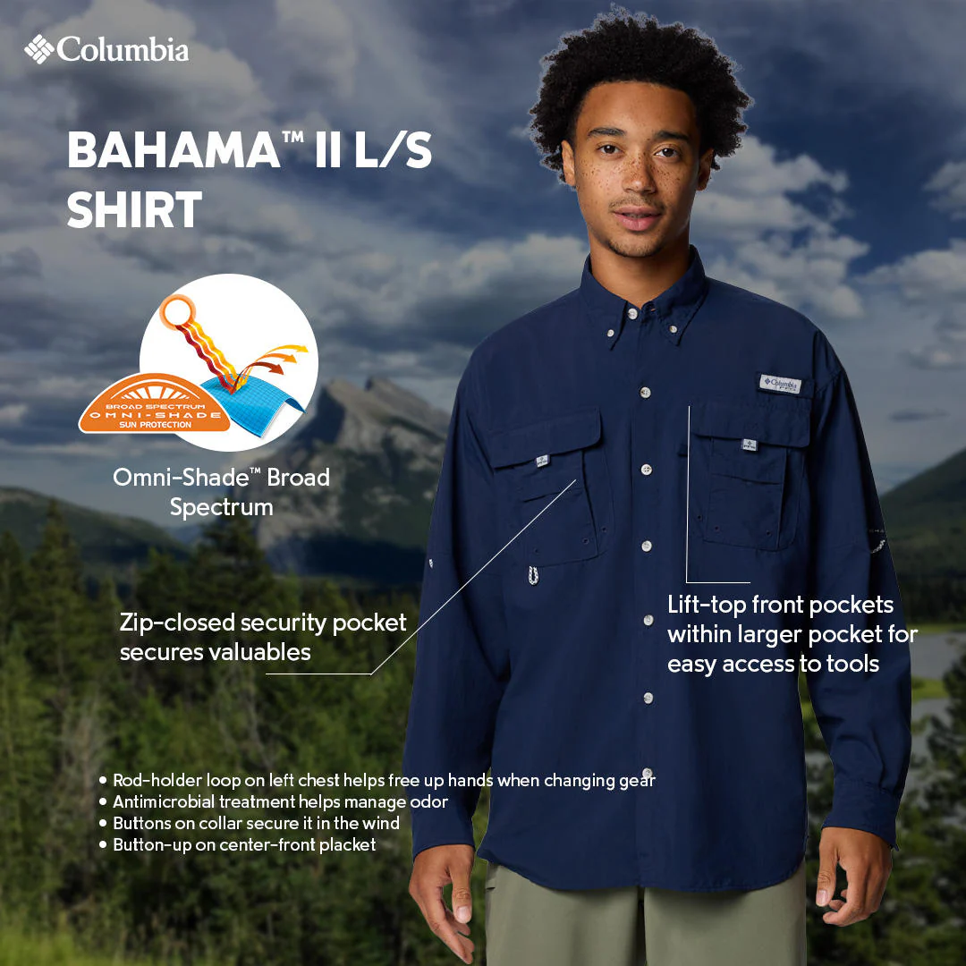 Columbia Men Blue Bahama II L/S Shirt (Sun Protection) - Image 2
