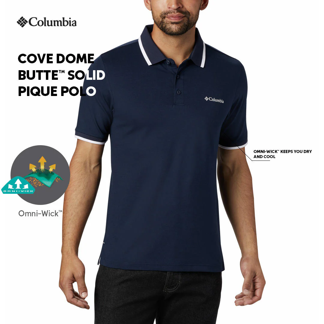 Columbia Men Blue Cove Dome Butte Solid Pique Polo (Sun Protection) - Image 2