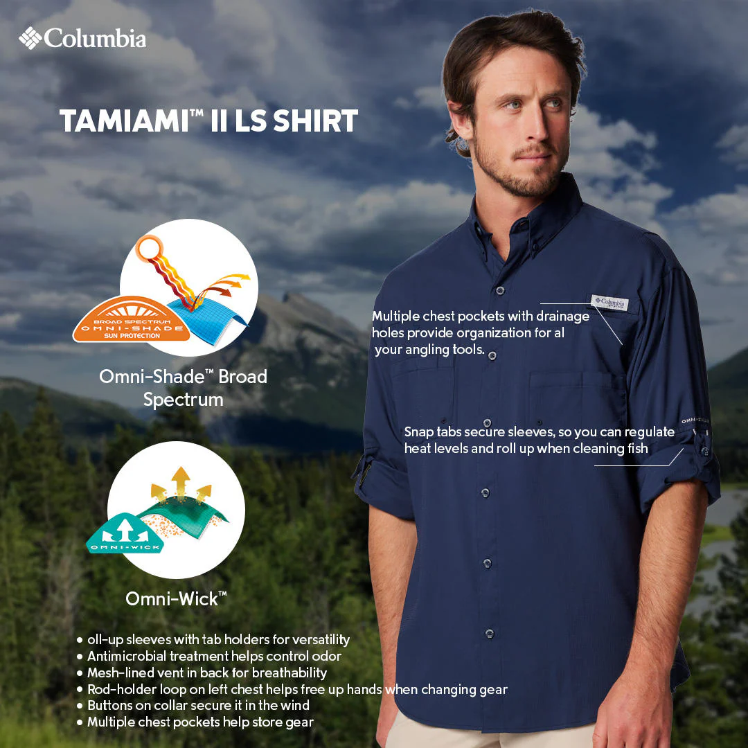 Columbia Men Blue Tamiami II LS Shirt (Sun Protection) - Image 2