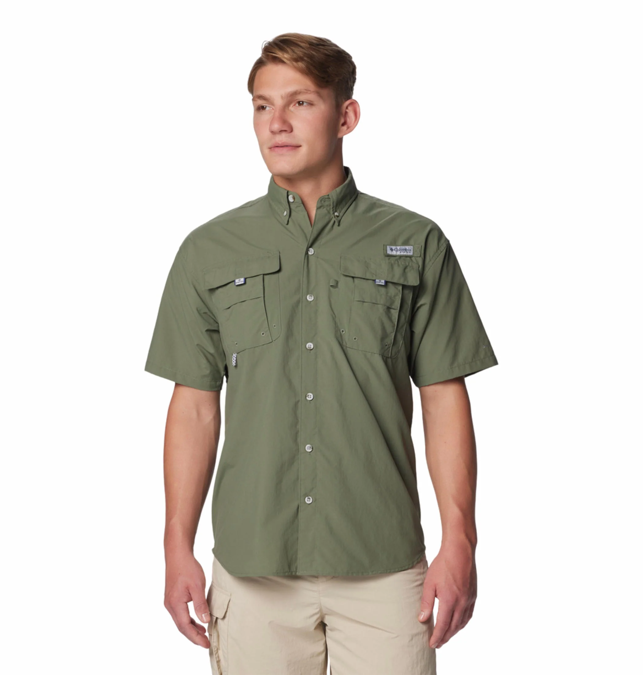 Columbia Men Green Bahama II S/S Shirt (Sun Protection)