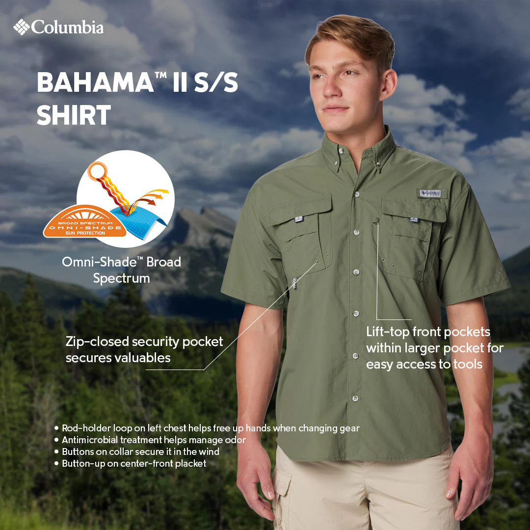 Columbia Men Green Bahama II S/S Shirt (Sun Protection) - Image 2