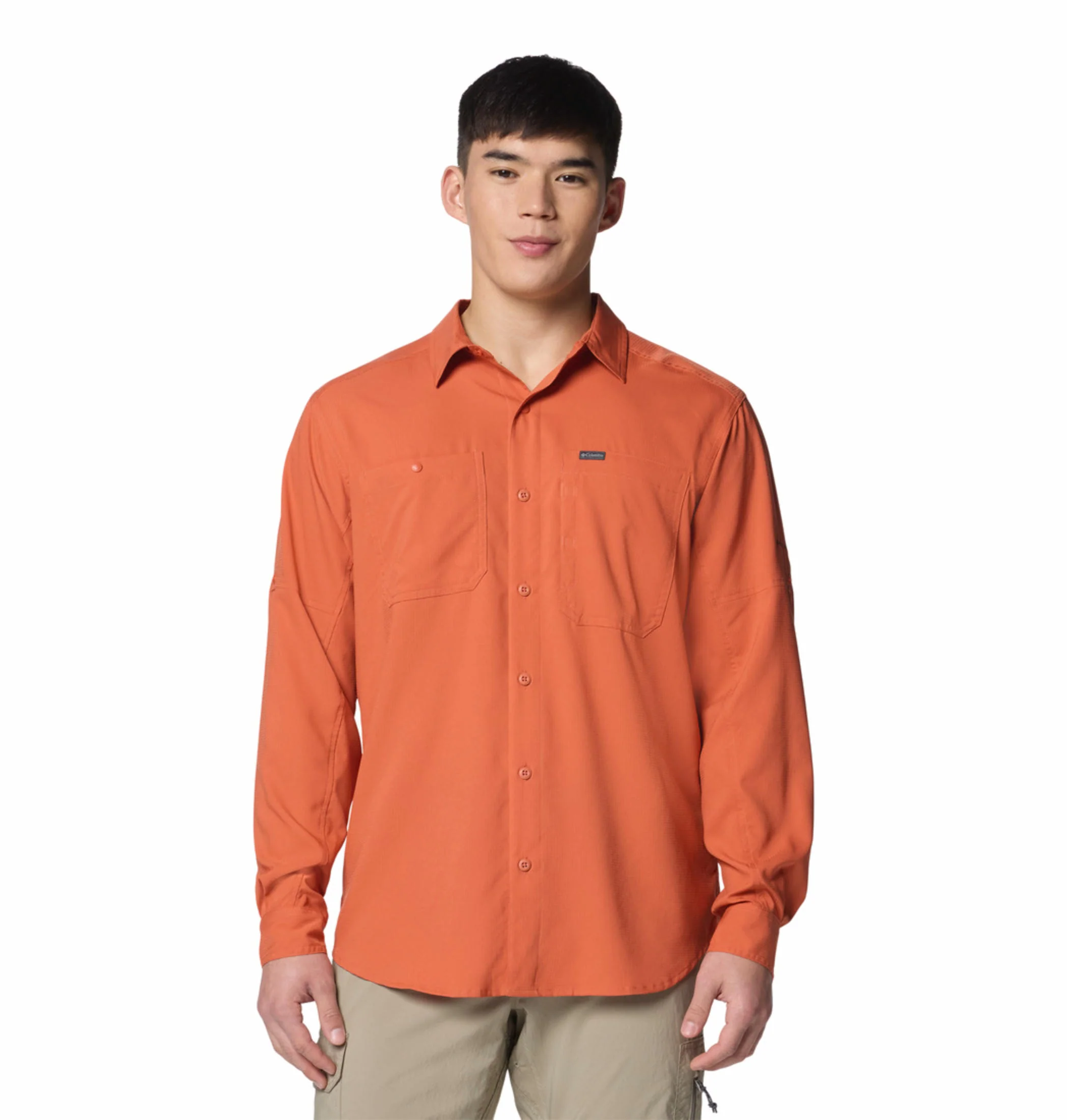 Columbia Men Red Silver Ridge Utility Lite Long Sleeve (Sun Protection)