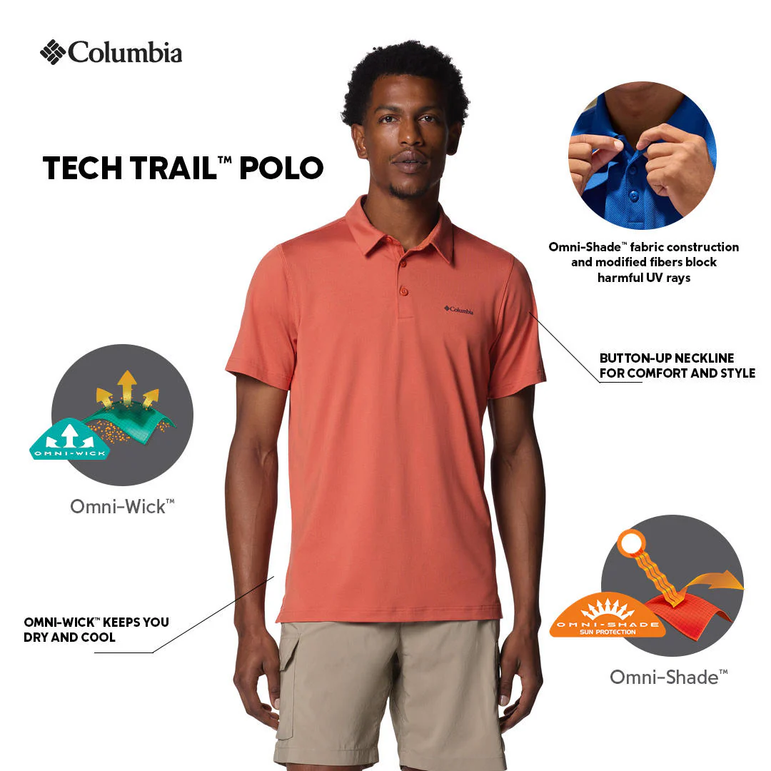 Columbia Men Red Tech Trail Polo (Sun Protection) - Image 2