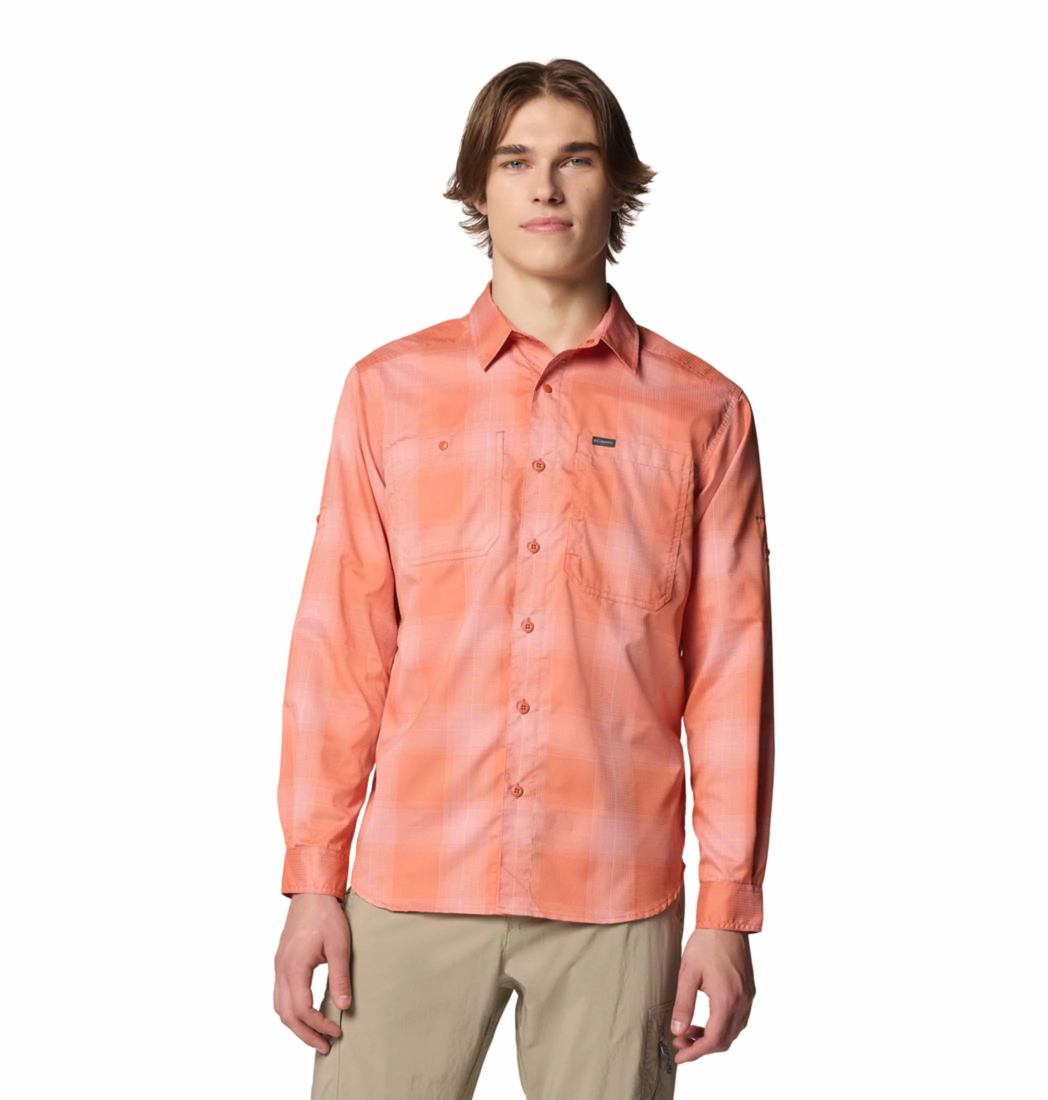 Columbia Men Red Silver Ridge Utility Lite Plaid LS (Sun Protection)