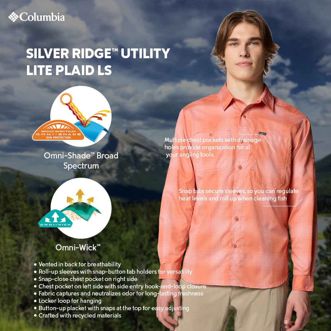 Columbia Men Red Silver Ridge Utility Lite Plaid LS (Sun Protection) - Image 2
