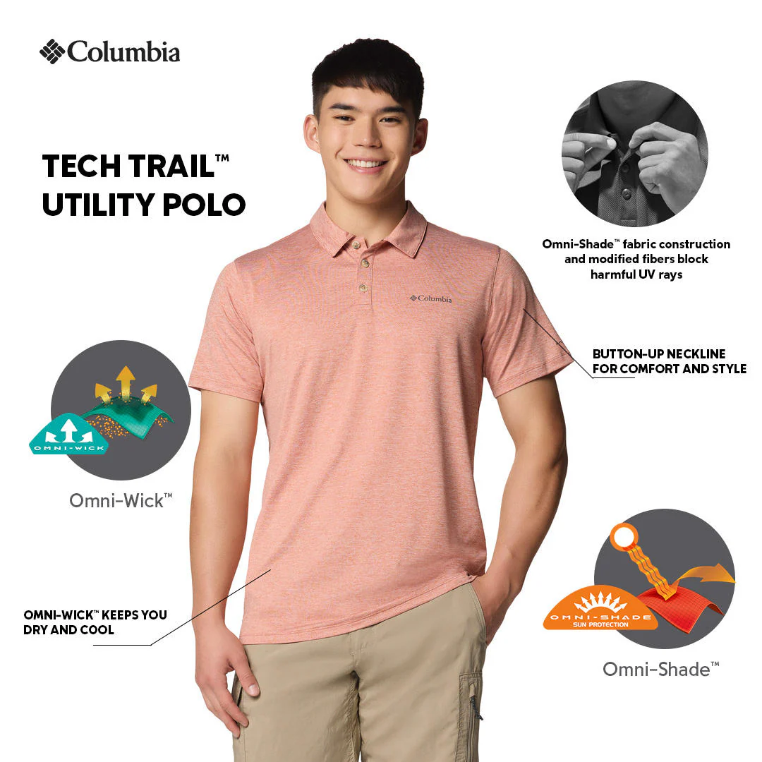 Columbia Men Red Tech Trail Utility Polo (Sun Protection) - Image 2