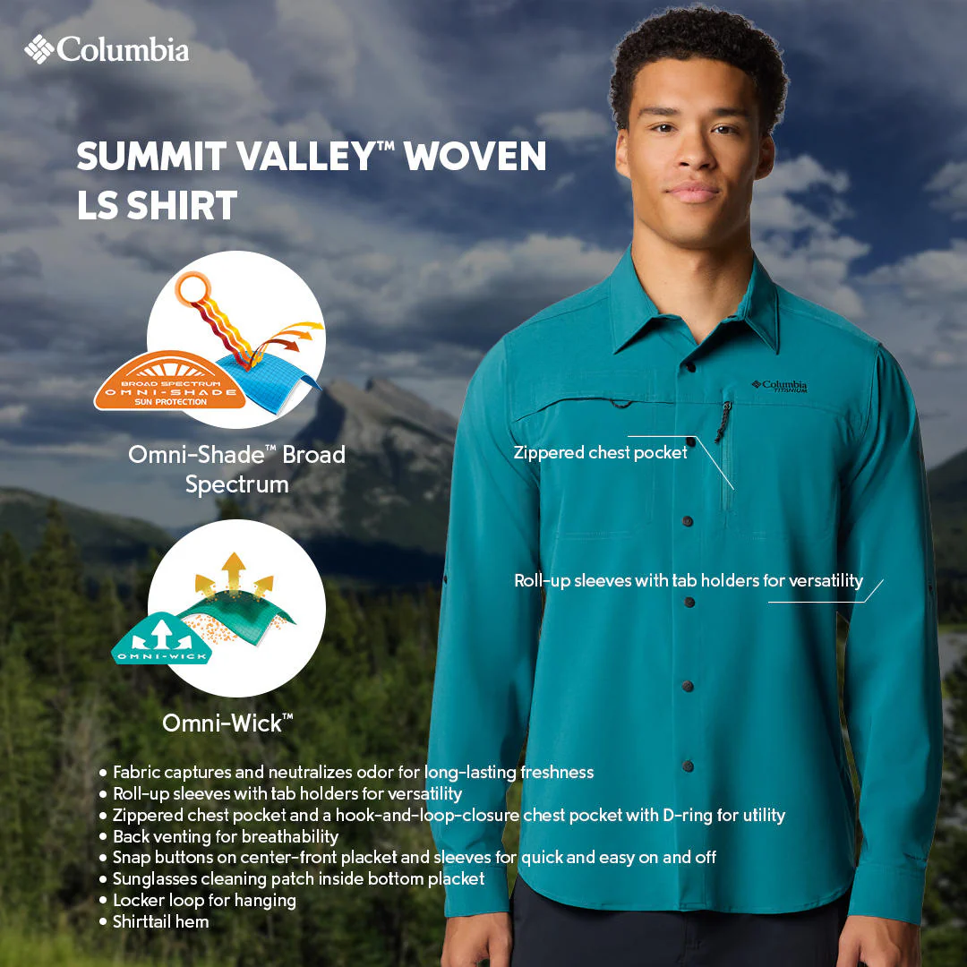 Columbia Men Blue Summit Valley Woven LS Shirt (Sun Protection) - Image 2