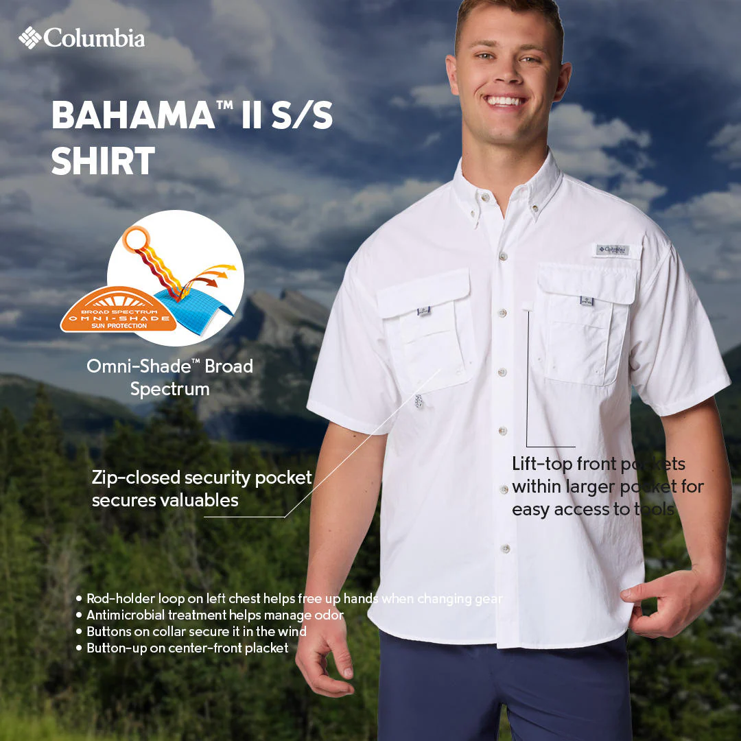 Columbia Men White Bahama II S/S Shirt (Sun Protection) - Image 2