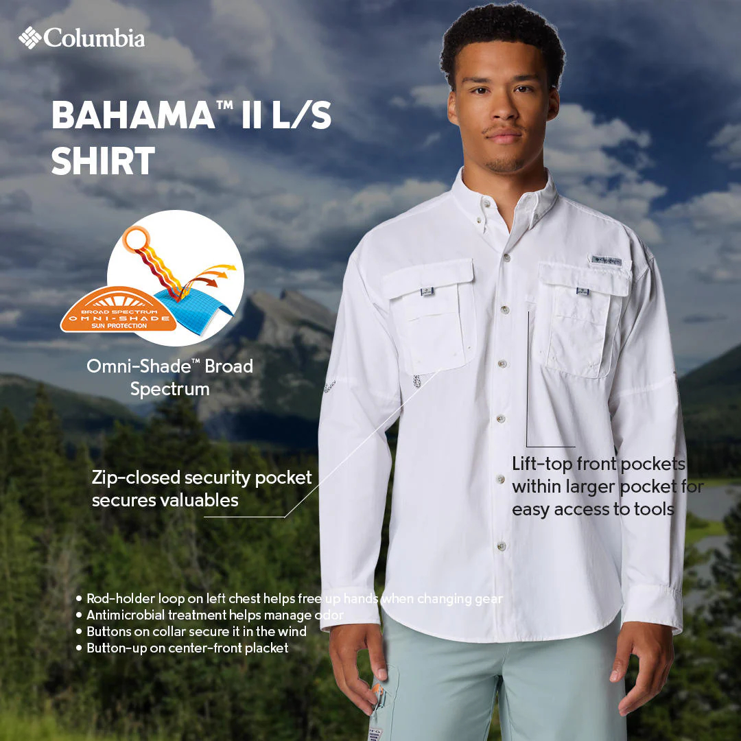 Columbia Men White Bahama II L/S Shirt (Sun Protection) - Image 2