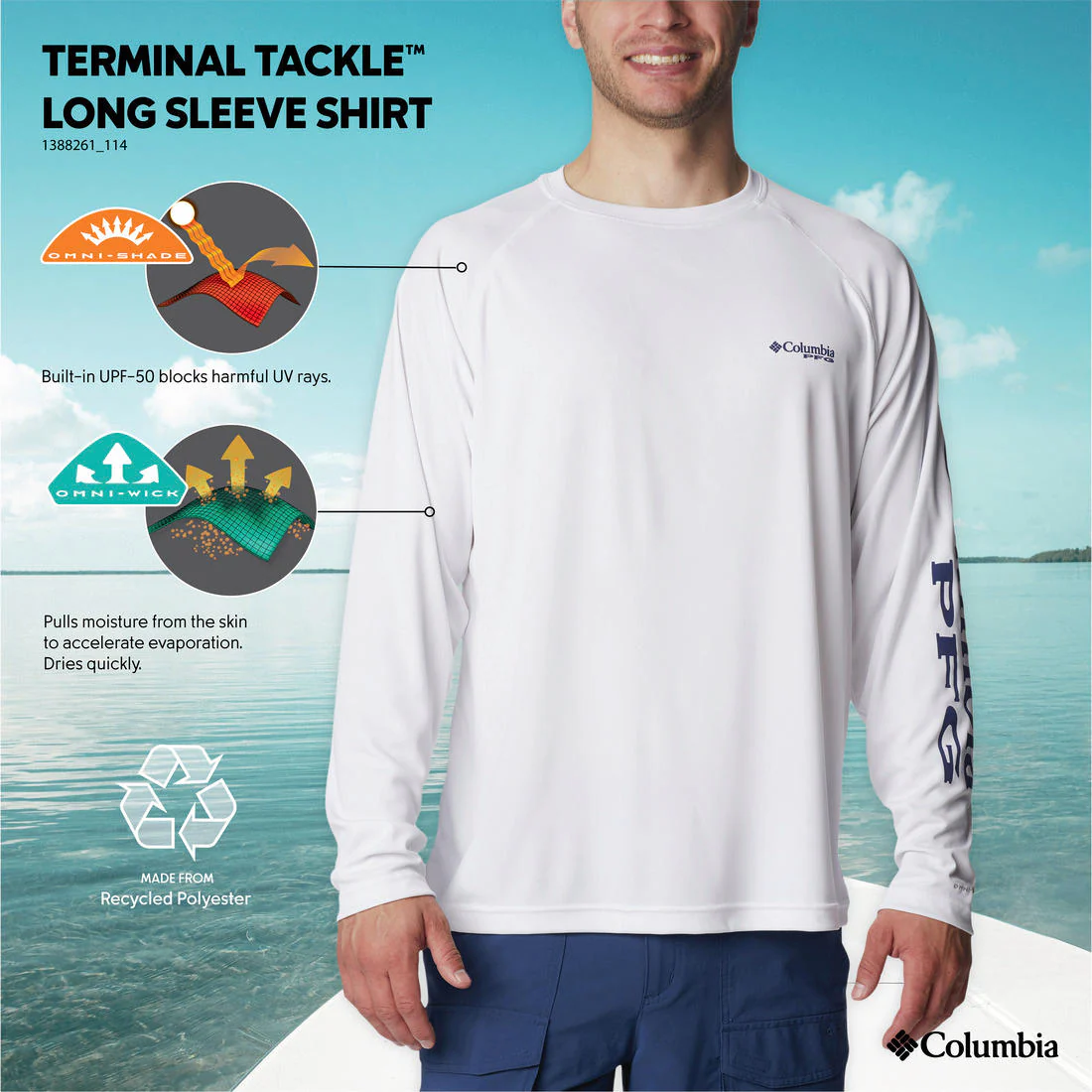 Columbia Men White Terminal Tackle LS Shirt (Sun Protection) - Image 2