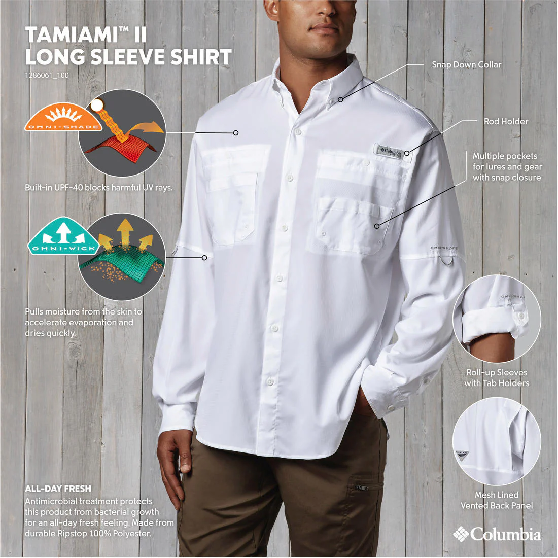Columbia Men White Tamiami II LS Shirt (Sun Protection) - Image 2