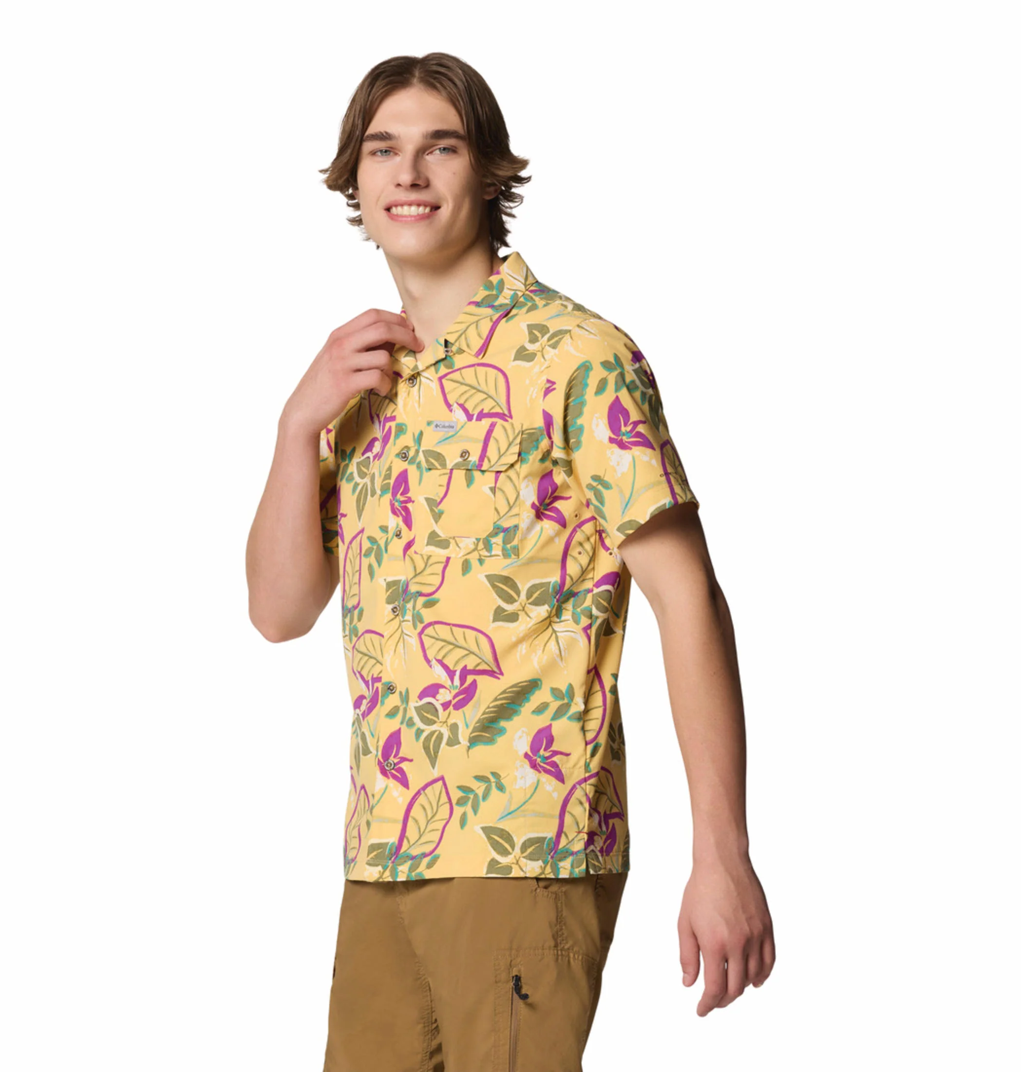 Columbia Men Yellow Tech Trail Utility Printed Woven SS (Sun Protection) - Image 4
