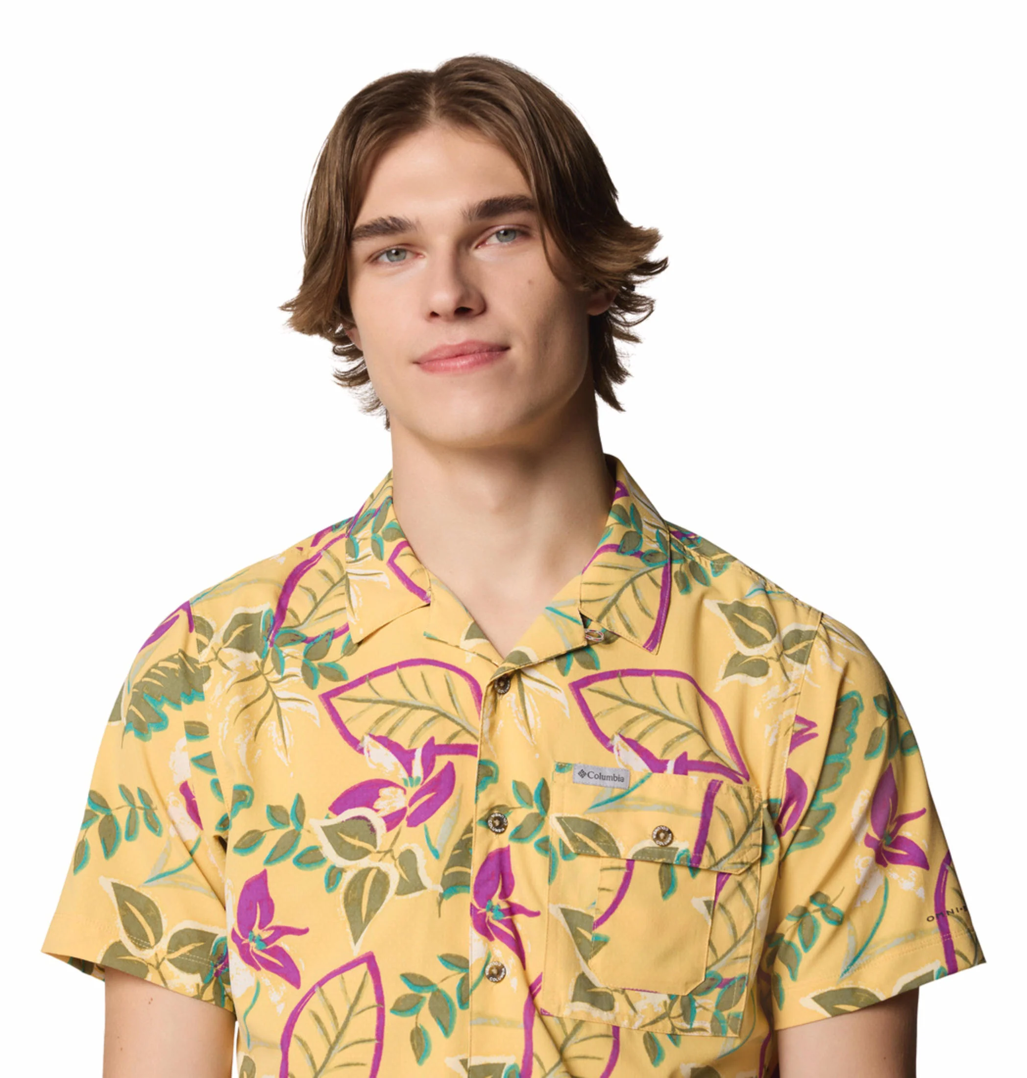 Columbia Men Yellow Tech Trail Utility Printed Woven SS (Sun Protection) - Image 6