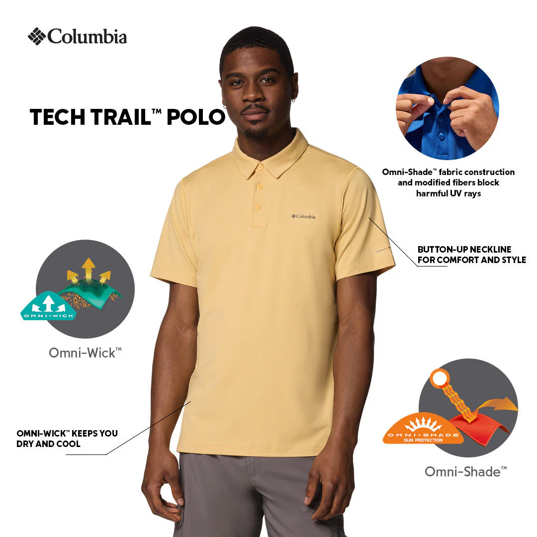 Columbia Men Yellow Tech Trail Polo (Sun Protection) - Image 2
