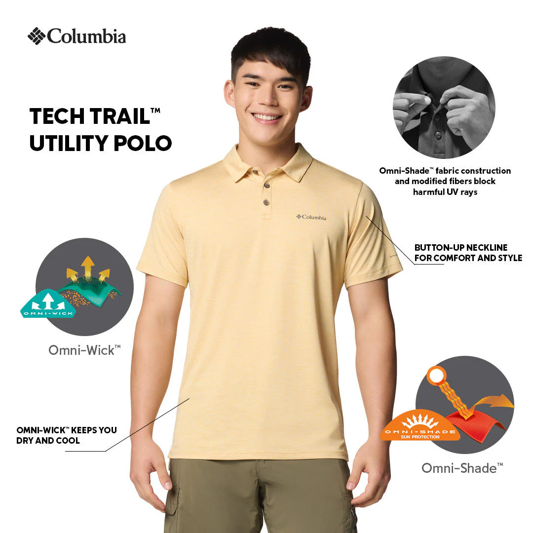 Columbia Men Yellow Tech Trail Utility Polo (Sun Protection) - Image 2