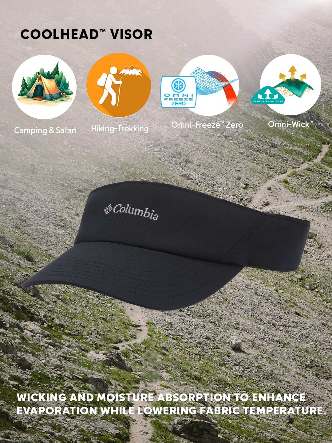 Columbia Unisex Black Omni-Freeze Coolhead Visor - Image 2