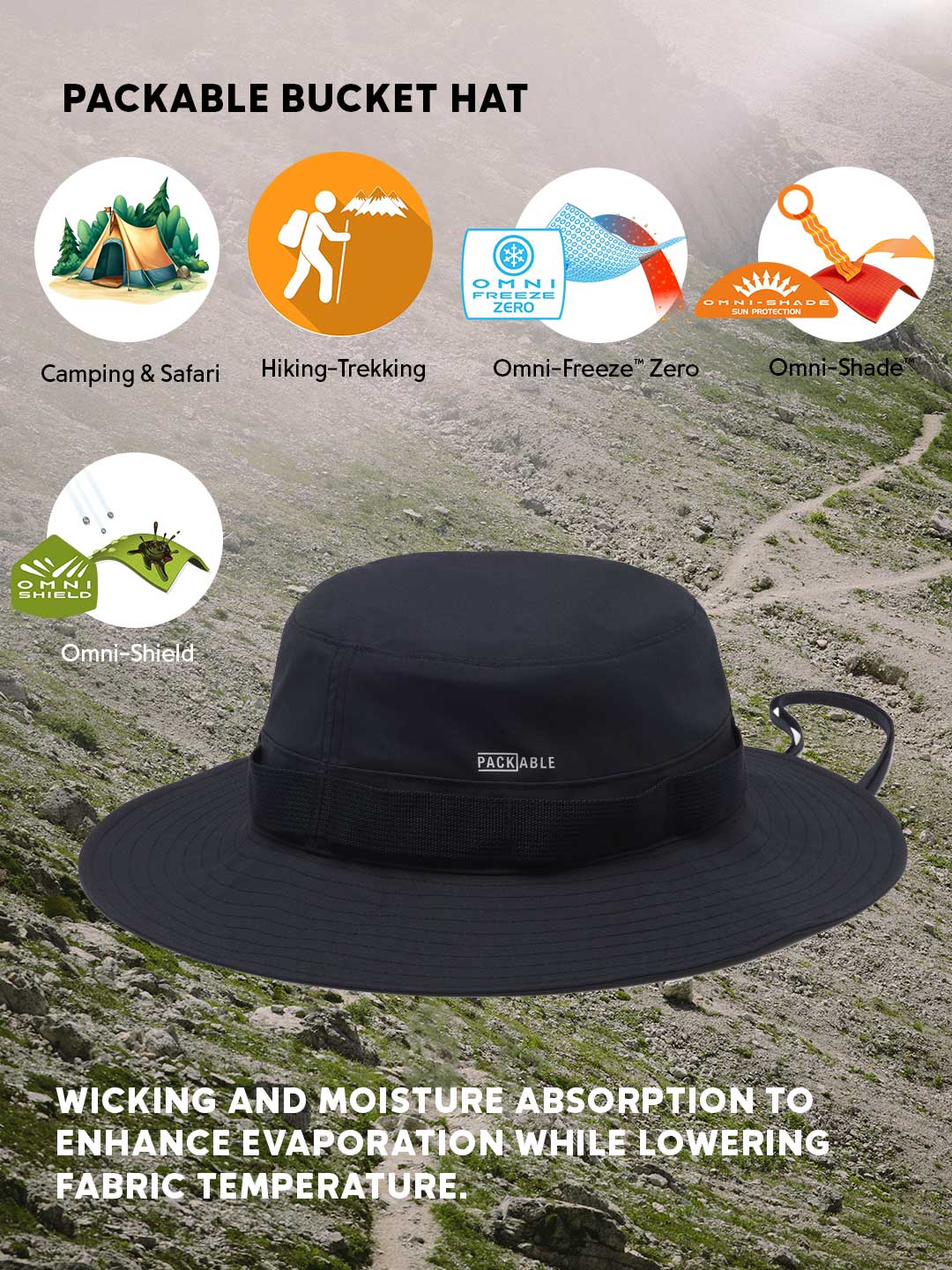 Columbia Unisex Black Omni-Freeze Packable Bucket Hat - Image 2