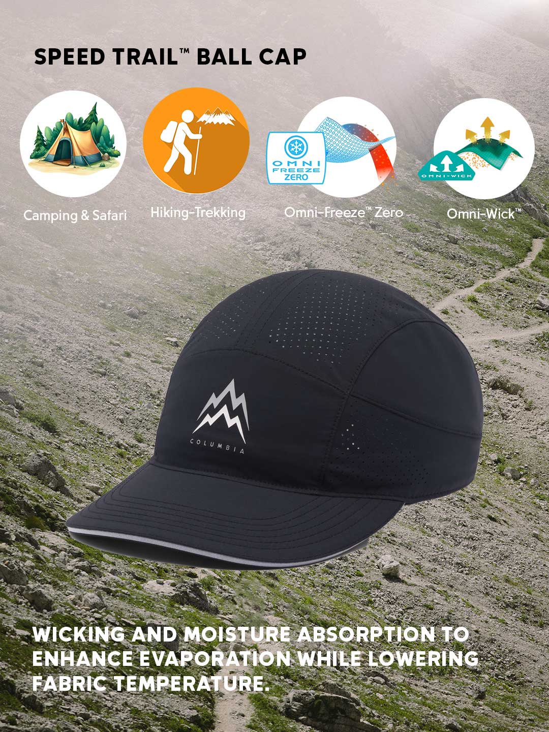 Columbia Unisex Black Omni-Freeze Speed Trail Ball Cap - Image 2