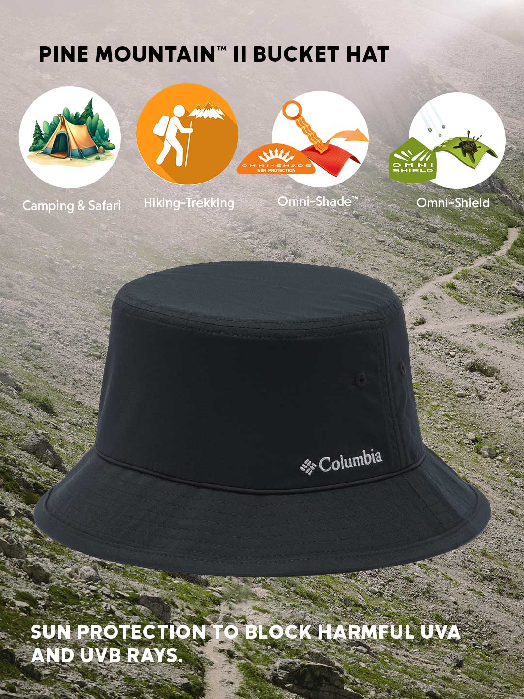 Columbia Unisex Black Omni-Shade Pine Mountain II Bucket Hat - Image 2