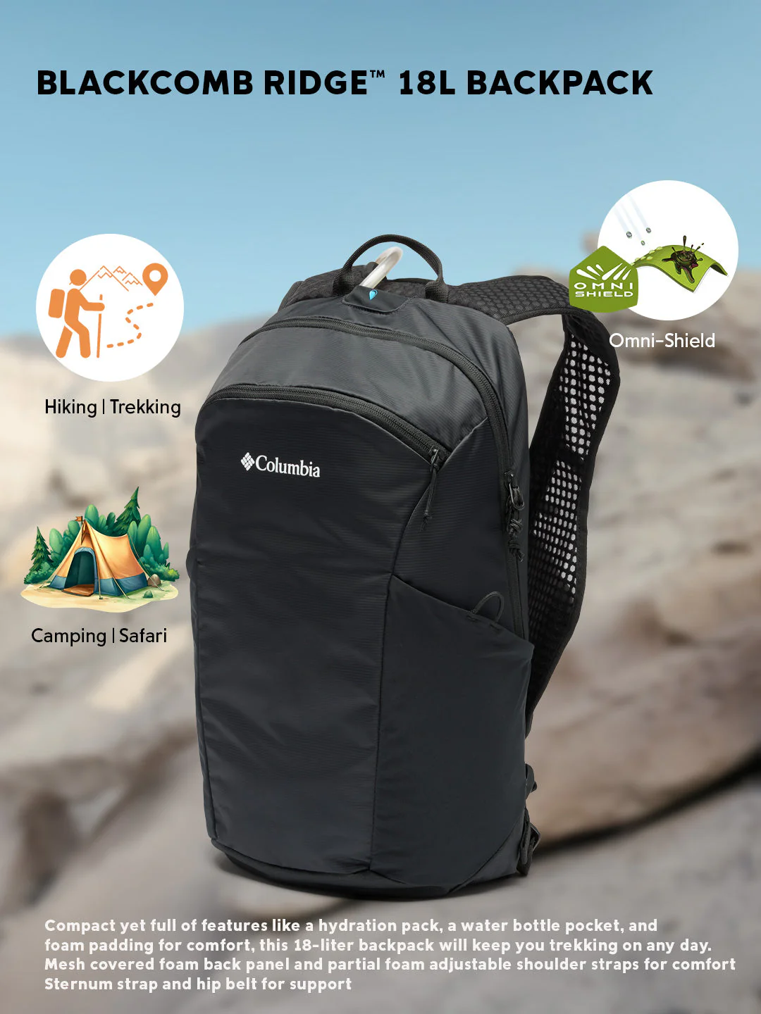 Columbia Unisex Black Omni-Shield Blackcomb Ridge 18L Backpack - Image 2