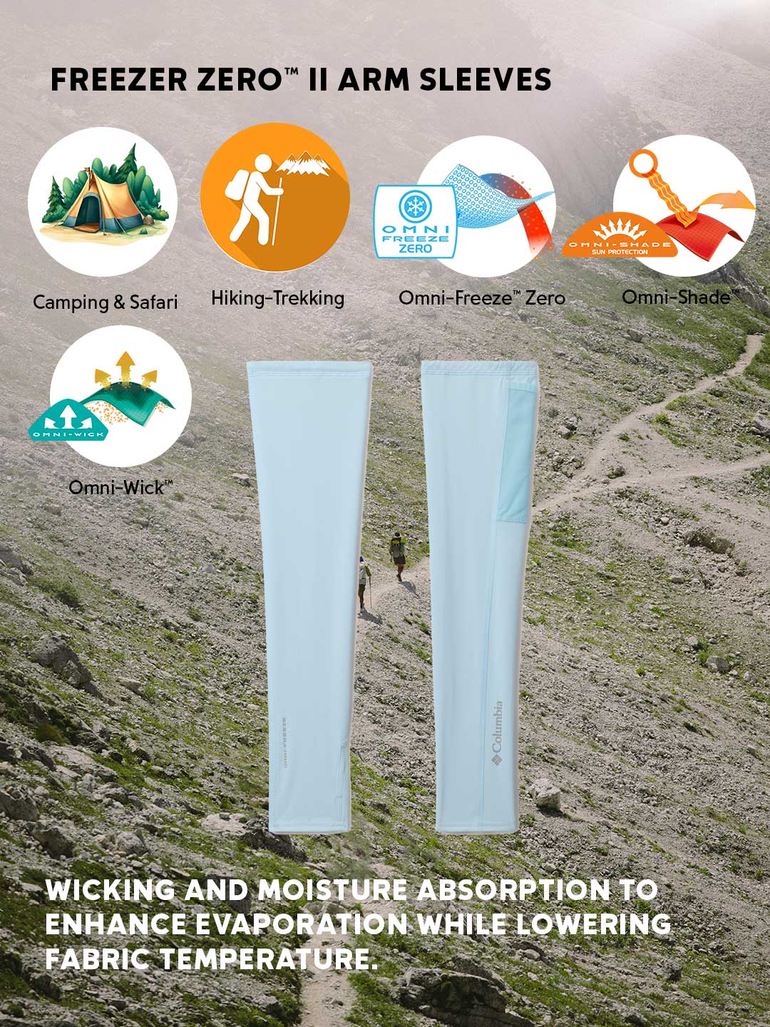 Columbia Unisex Blue Omni-Freeze Freezer Zero II Arm Sleeves - Image 2