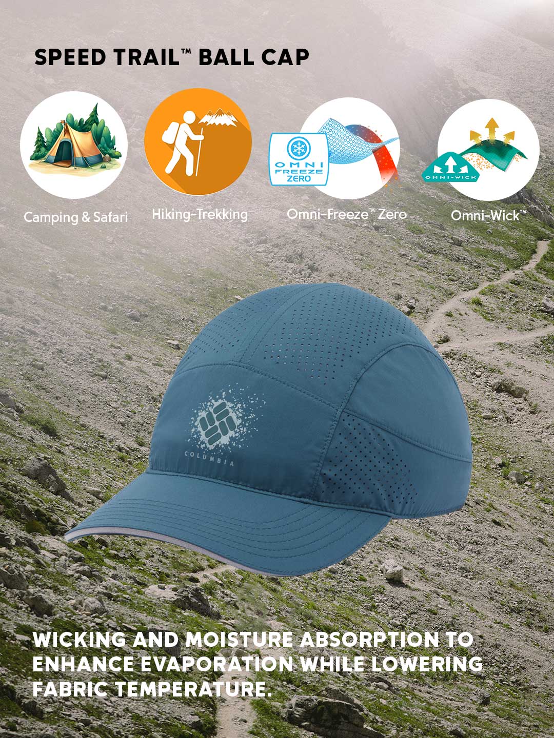 Columbia Unisex Blue Omni-Freeze Speed Trail Ball Cap - Image 2