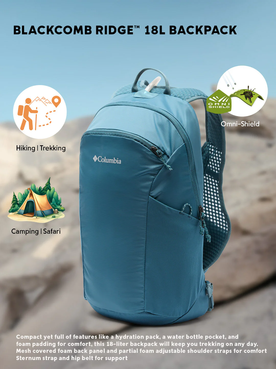 Columbia Unisex Blue Omni-Shield Blackcomb Ridge 18L Backpack - Image 2