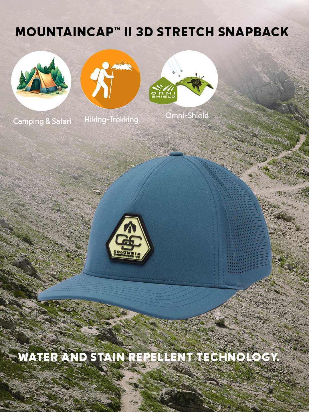 Columbia Unisex Blue Omni-Shield Mountaincap II 3D Stretch Snap Back Cap - Image 2