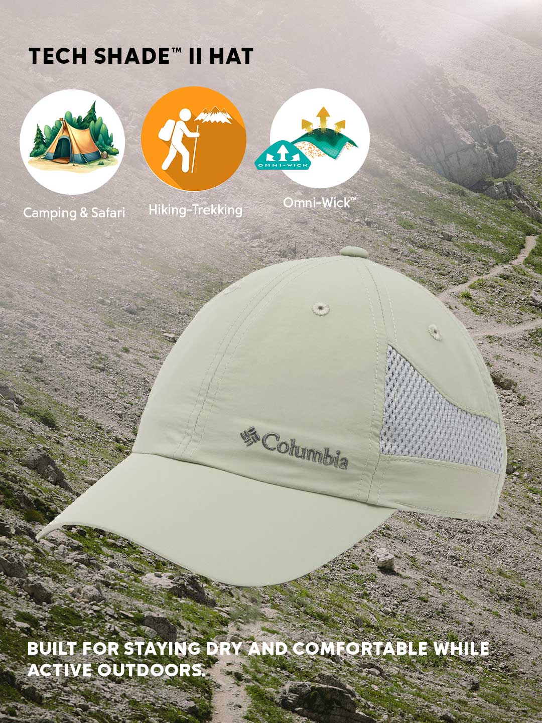 Columbia Unisex Green Omni-Wick Tech Shade II Cap - Image 2