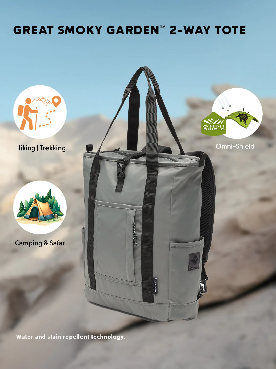 Columbia Unisex Grey Omni-Shield Great Smoky Garden Tote Bag - Image 2