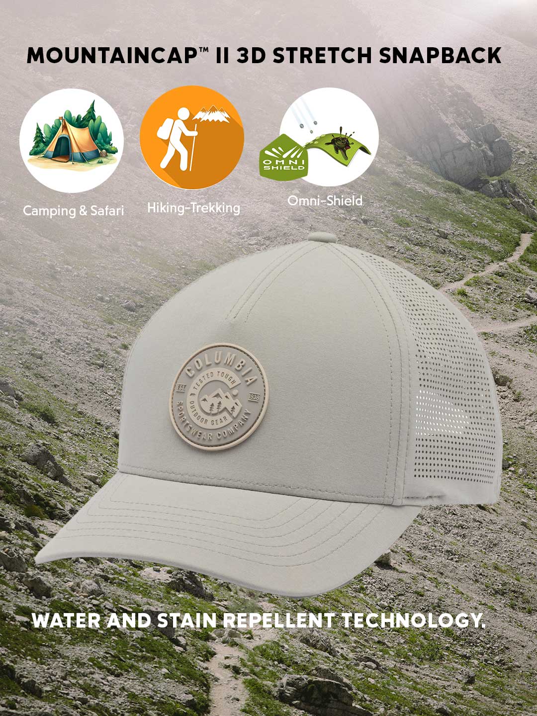 Columbia Unisex Light Grey Omni-Shield Mountaincap II 3D Stretch Snap Back Cap - Image 2