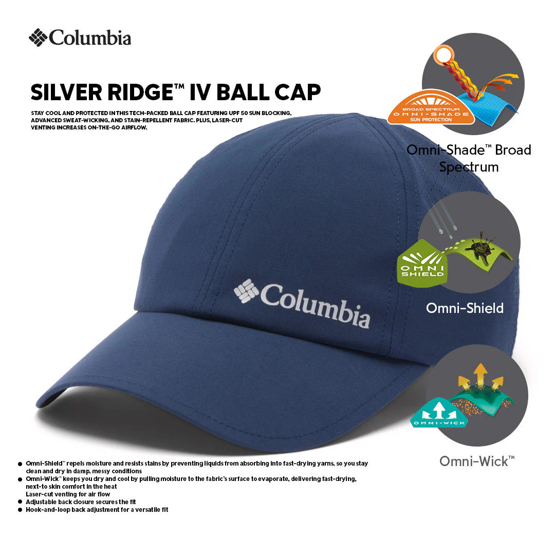 Columbia Unisex Blue Silver Ridge IV Ball Cap (Sun Protection)