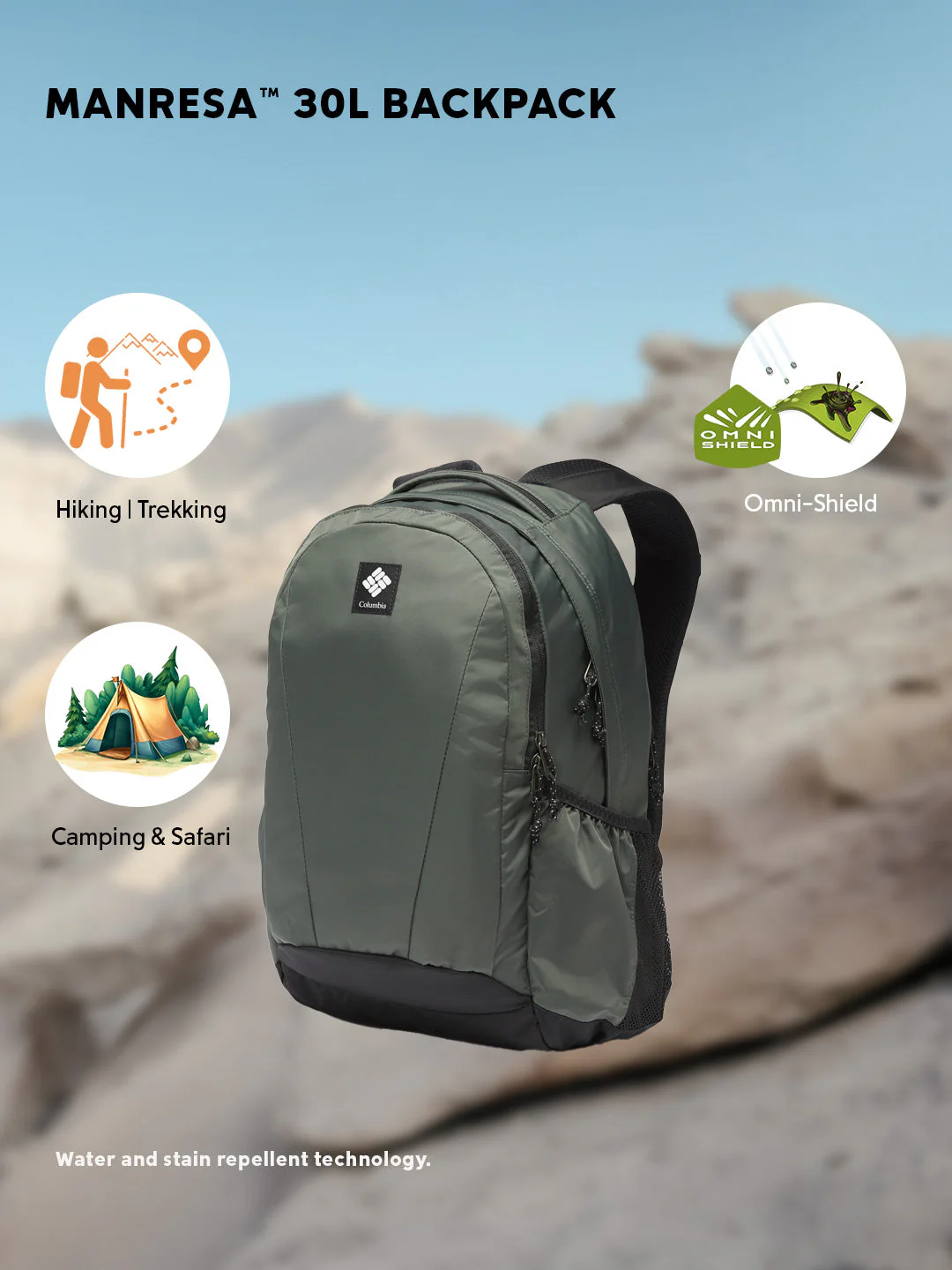 Columbia Unisex Olive Green Omni-Shield Manresa 30L Backpack - Image 2