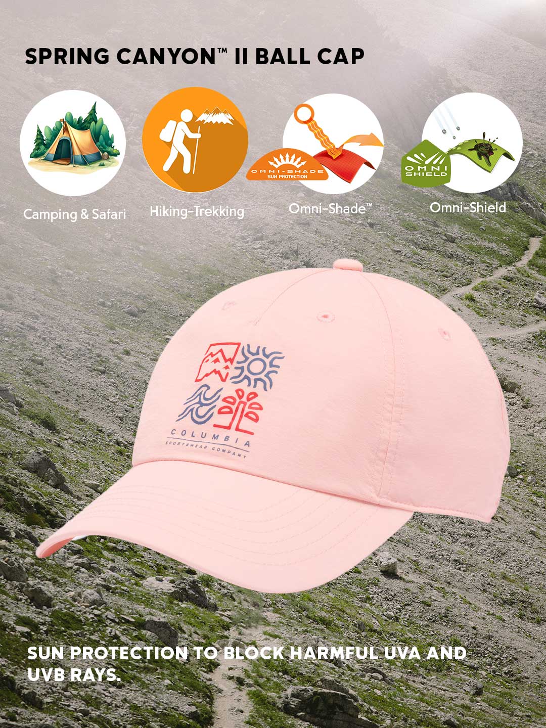 Columbia Unisex Pink Omni-Shade Spring Canyon II Ball Cap - Image 2