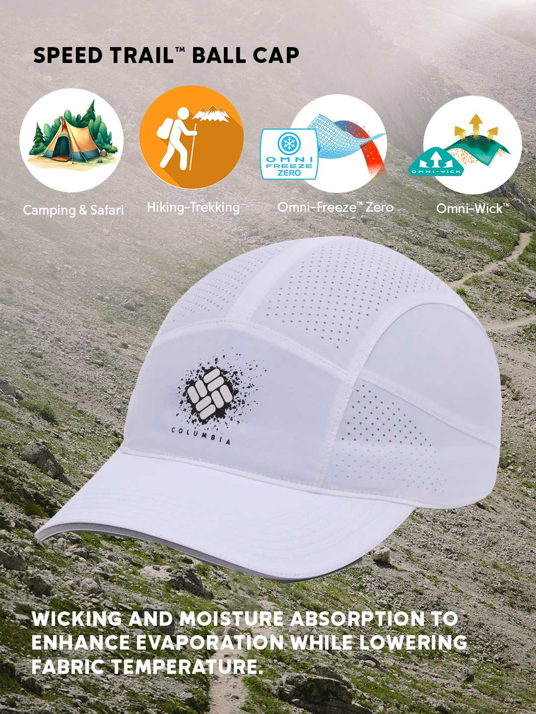 Columbia Unisex White Omni-Freeze Speed Trail Ball Cap - Image 2