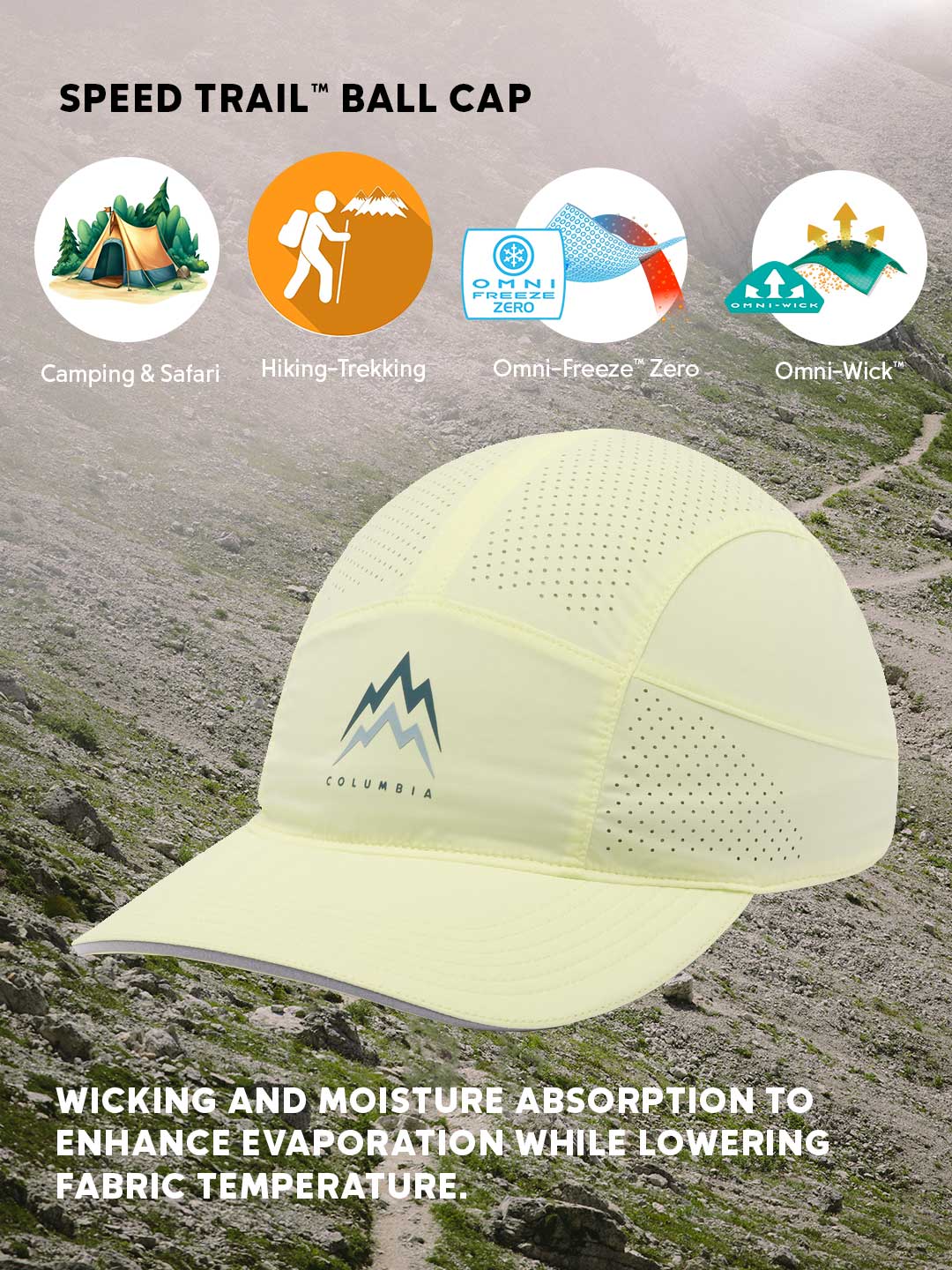 Columbia Unisex Yellow Omni-Freeze Speed Trail Ball Cap - Image 2