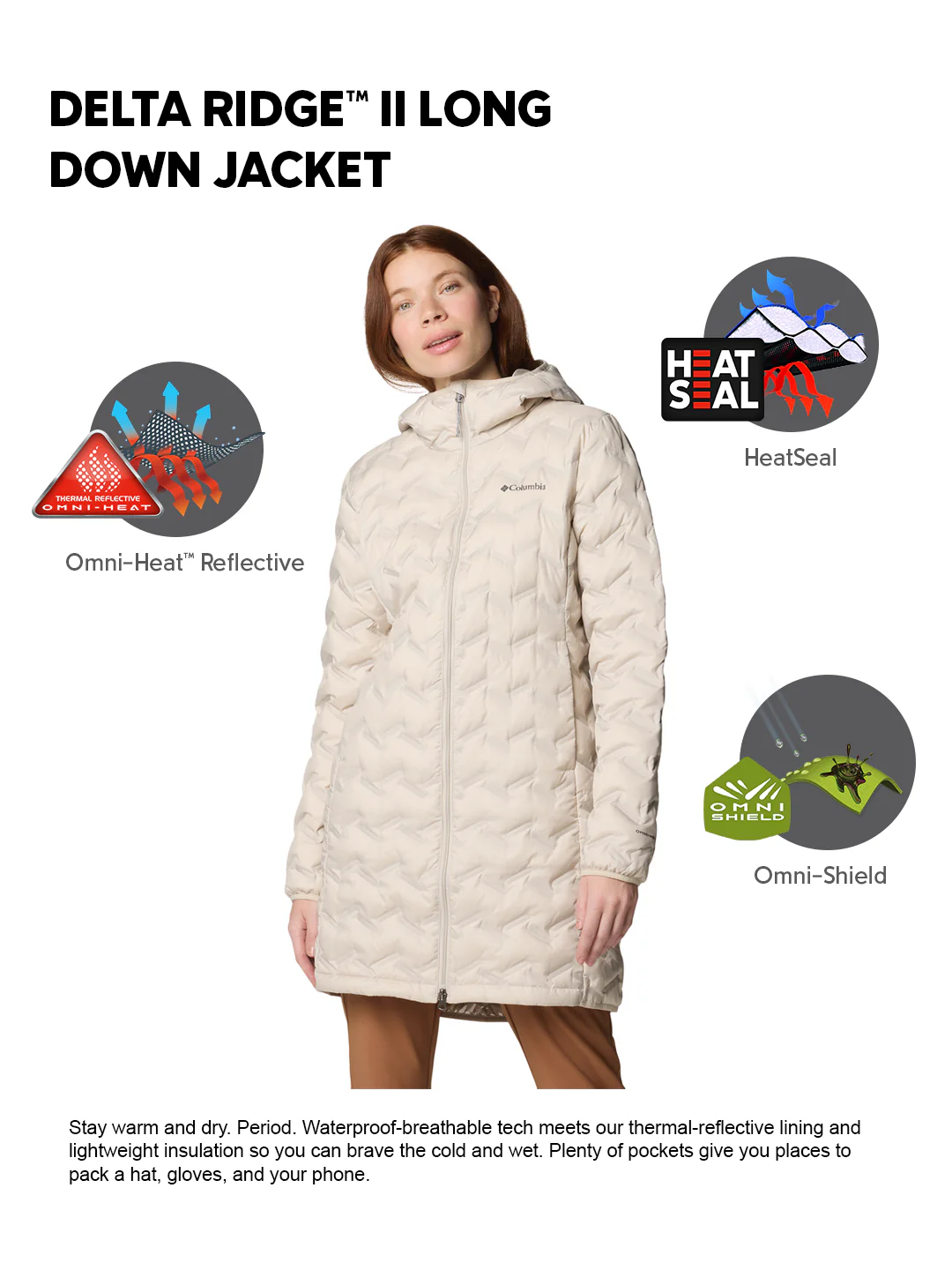 Columbia Women Beige HEAT SEAL Delta Ridge II Down Jacket - Image 2