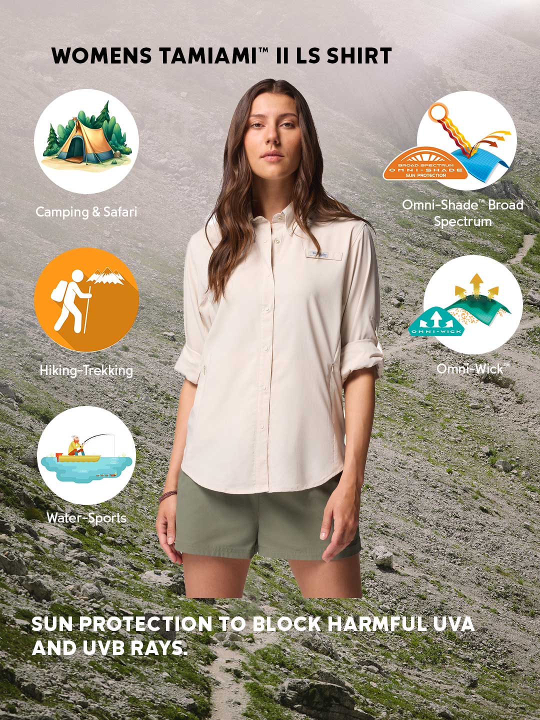 Columbia Women Beige Omni-Shade Tamiami II Long Sleeve Shirt - Image 2