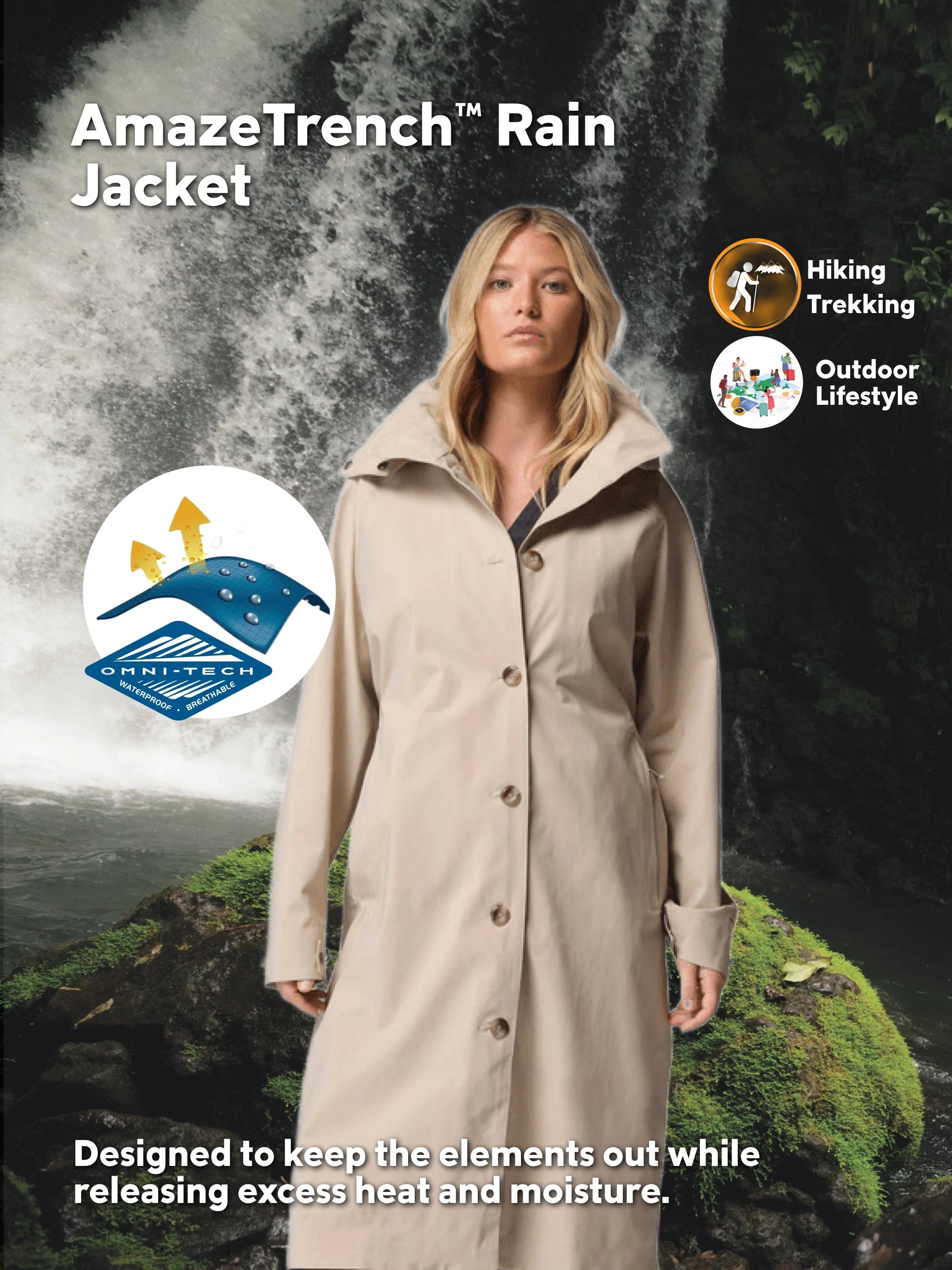 Columbia Women Beige Omni-Tech AmazeTrench Rain Jacket - Image 2