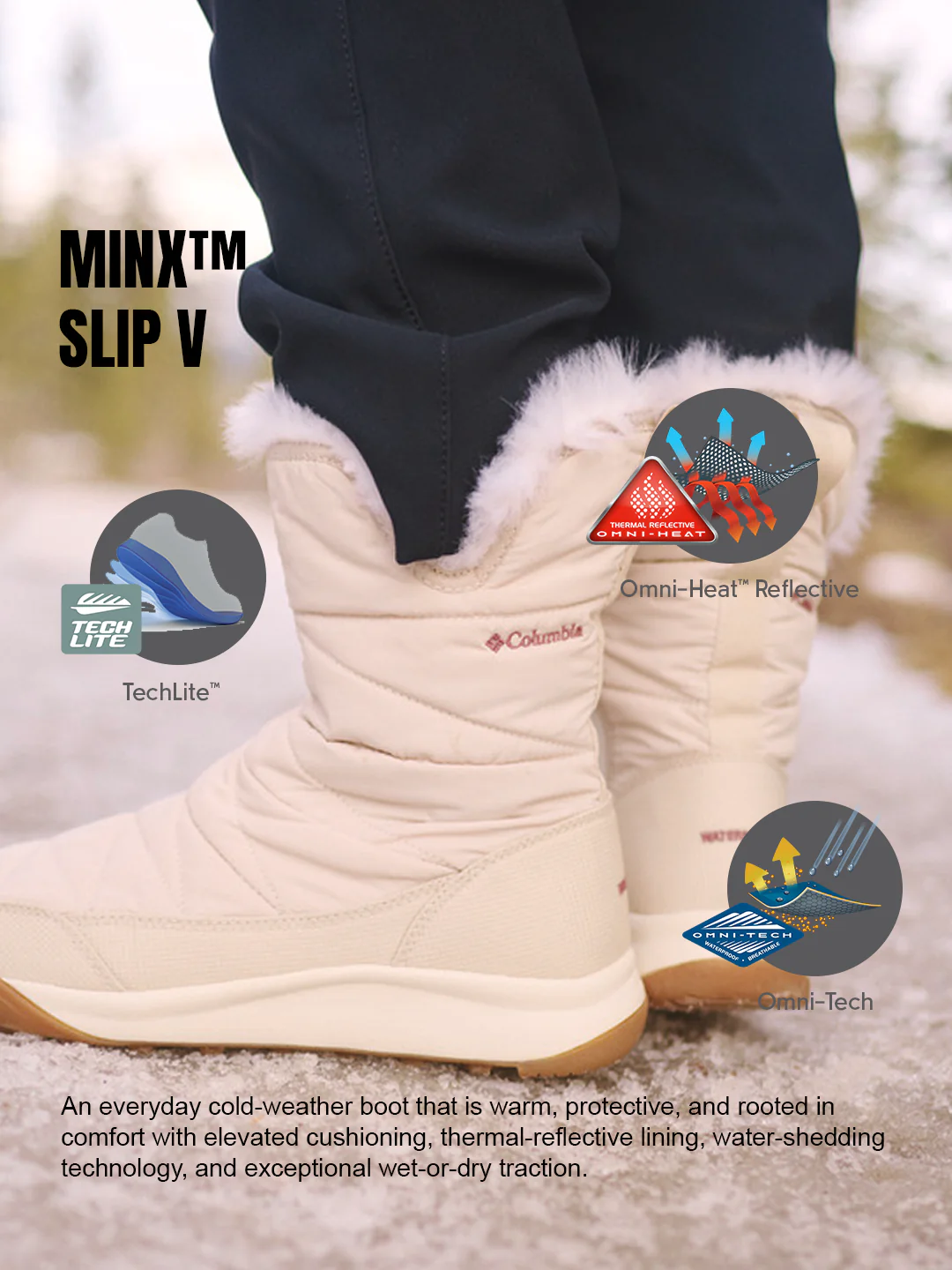 Columbia Women Beige OmniHeat Reflective Minx Slip V Waterproof Snow Sports Boots - Image 2