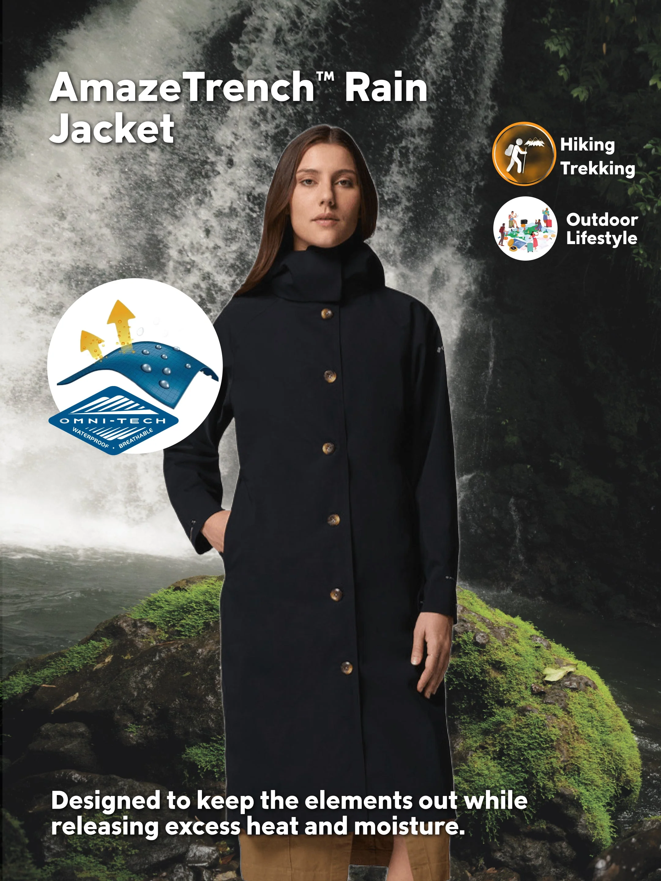 Columbia Women Black Omni-Tech AmazeTrench Rain Jacket - Image 2