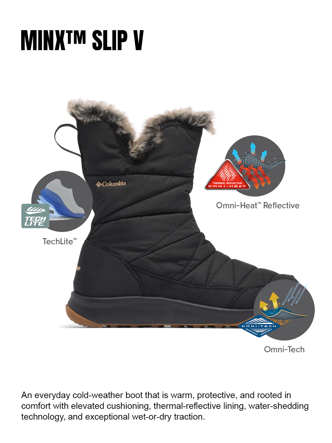 Columbia Women Black OmniHeat Reflective Minx Slip V Waterproof Snow Sports Boots - Image 2