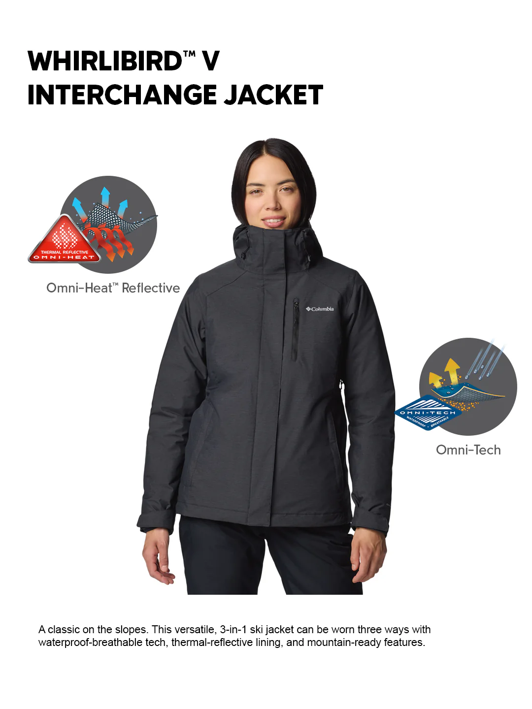 Columbia Women Black OmniHeat Reflective Whirlibird V Interchangeable Jacket - Image 2