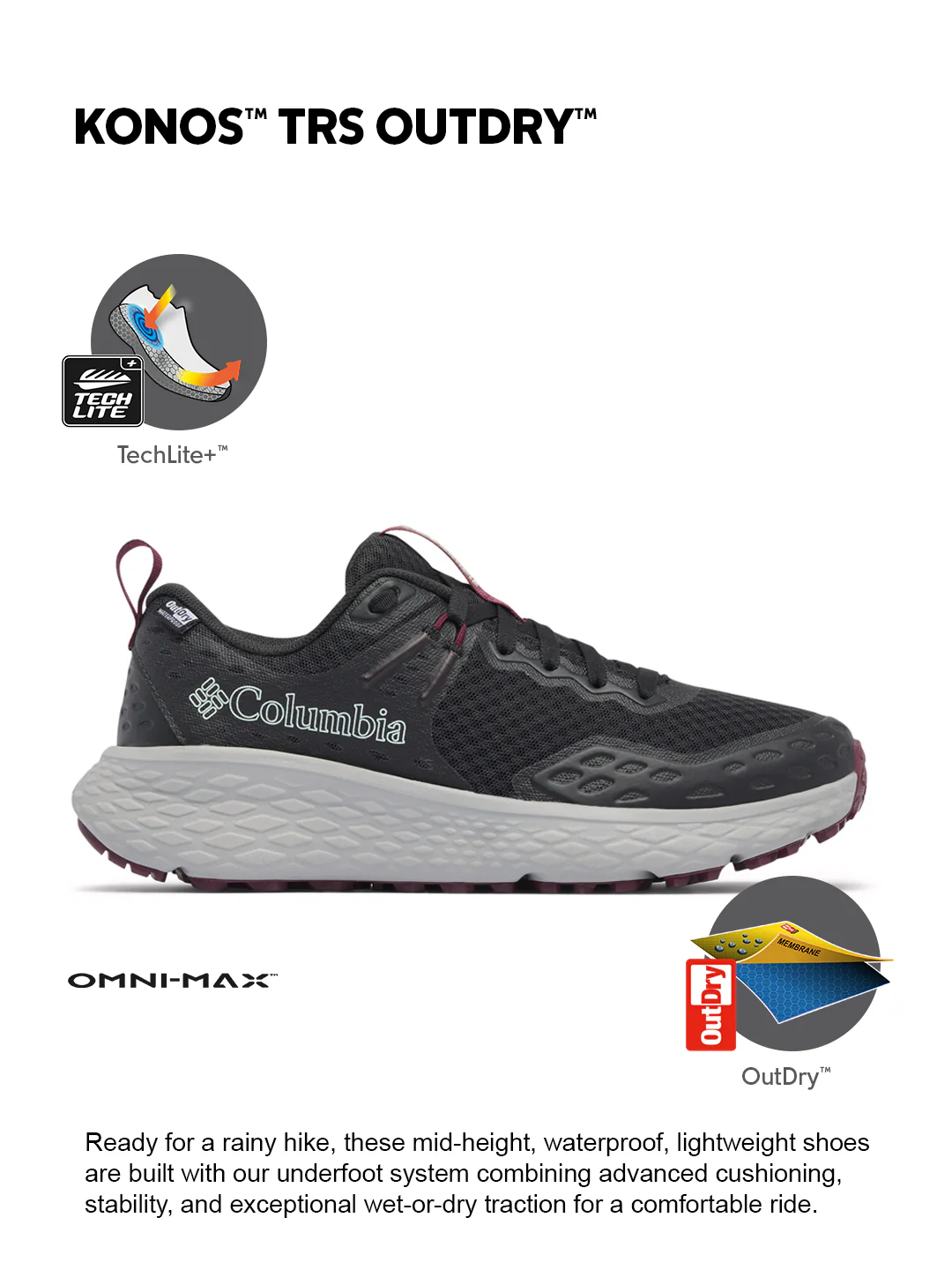 Columbia Women Black OmniMax Konos TRS Waterproof Hiking and Trekking Shoes - Image 2
