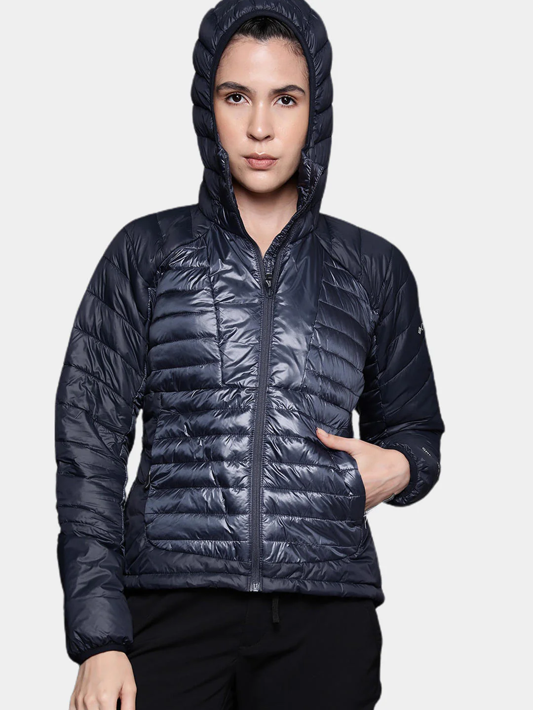 Columbia Women Navy Blue Labyrinth Loop Hooded Jacket - Image 10