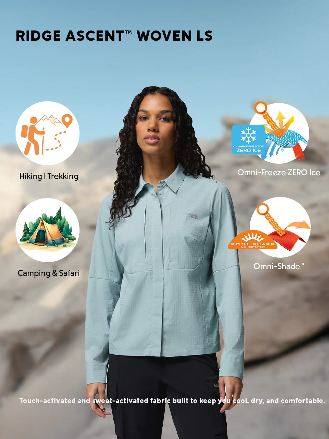 Columbia Women Blue Omni-Freeze Ridge Ascent Long Sleeve Shirt - Image 2