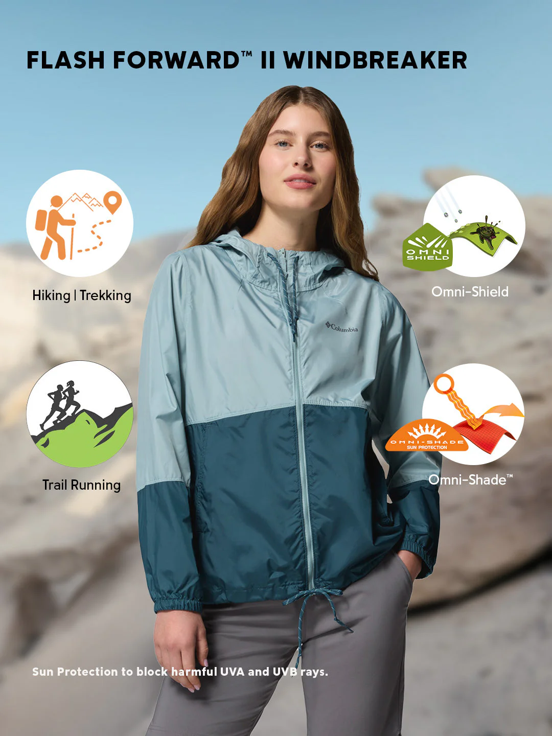 Columbia Women Blue Omni-Shade Flash Forward II Windbreaker - Image 2
