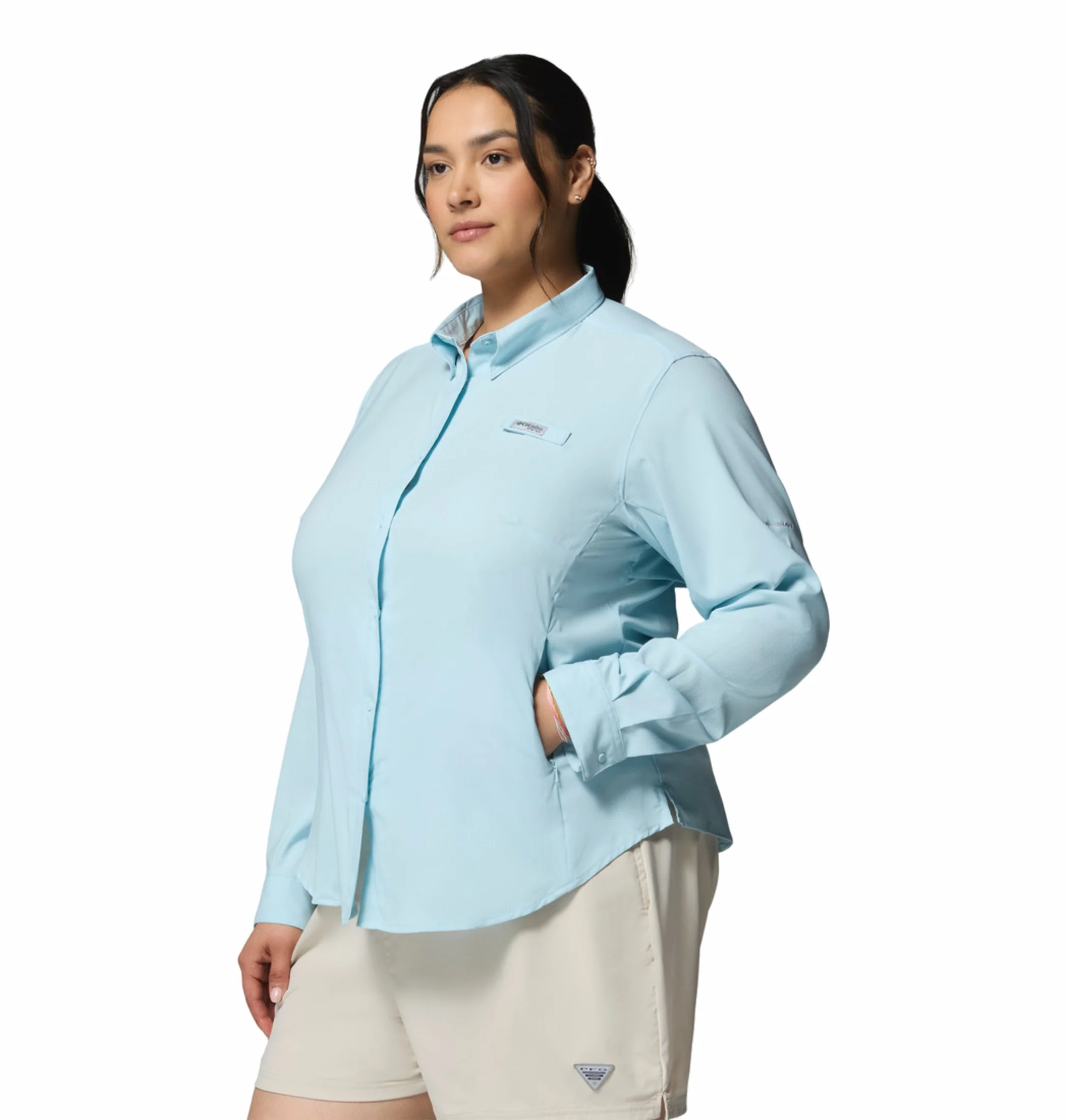 Columbia Women Blue Omni-Shade Tamiami II Long Sleeve Shirt - Image 3