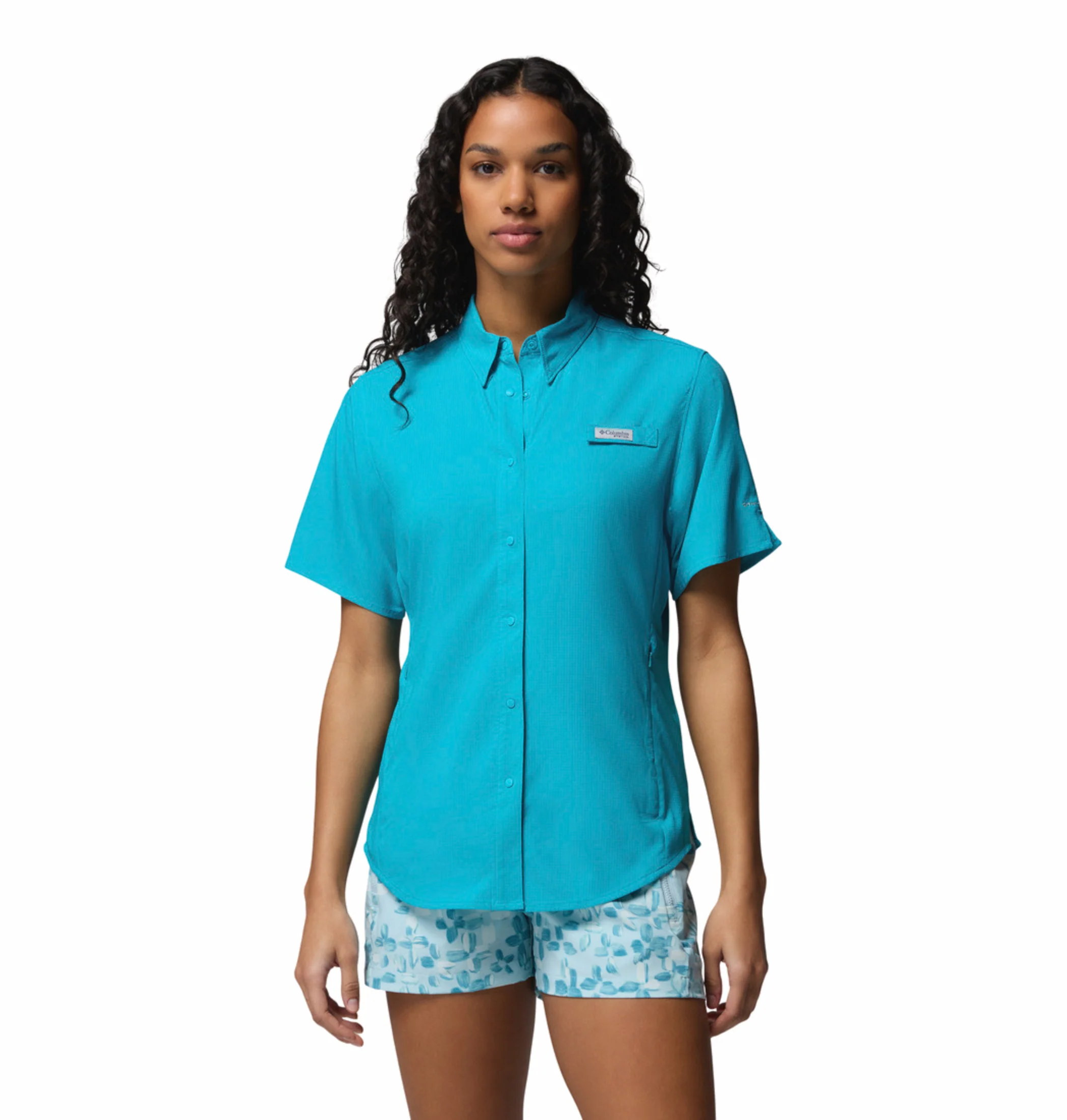 Columbia Women Blue Omni-Shade Tamiami II Short Sleeve Shirt